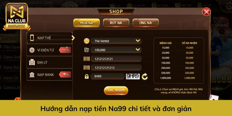 Hướng dẫn nạp tiền Na99 đơn giản